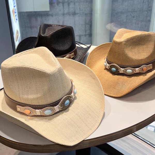 Summer Outdoor Mountaineering Hat National Style Jazz Hat Western Cowboy Hat Large Brim Curled Hat Female Trendy Rock-image