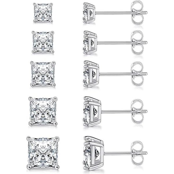 Earrings Medical 316L Stainless Steel Square Diamond Stud Earrings, Four Prong Crystal Diamond Zircon Stud Earrings, Women's Earrings-image