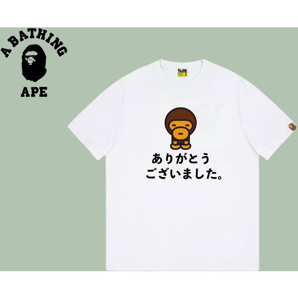 A Bathing Ape Bape-Japanese Limited Edition Fashion Chest Cartoon Ape Printed Pure Cotton Short Sleeved T-Shirt-image
