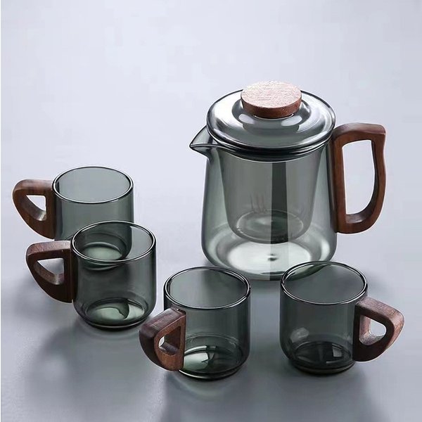 Huan Glass Teapot With Wooden Handle - High Borosilicate Heat-Resistant Tea Set With Infuser-image