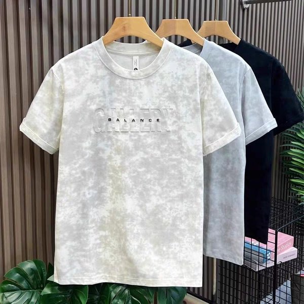 Men's Summer Short Sleeve T-Shirt, Icy Silk Tie-Dye Print With 3D Embossed Logo, Fashion Casual Tee