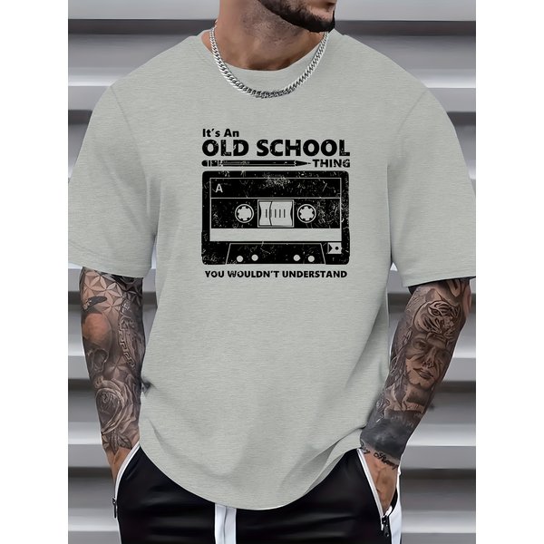 100% Pure Cotton Men's Spring And Autumn Fashion Short Sleeved An Old School Thing Printed Casual Slim Fit Versatile Top
