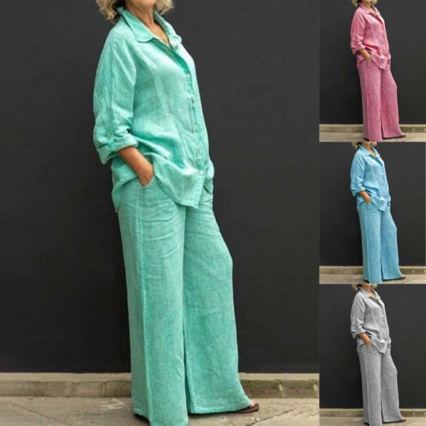 Effortless Linen-Blend Suit Set – Women’S Breathable Office-To-Weekend Outfit (S-5XL, 8 Colors, Wrinkle-Resistant)-image