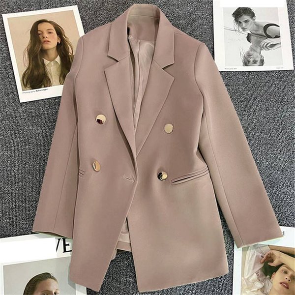 Women's Clothing Brown Women's Korean Style Suit Jacket Loose Straight Cut Elegant Slimming Petite Outerwear Spring Autumn-image