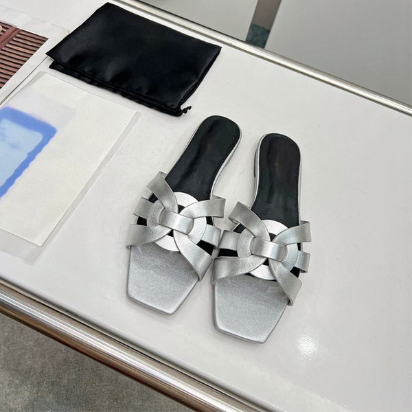 2025 Large Women's Heel Summer New Knitted Cool Flat One Word Slippers For Women-image