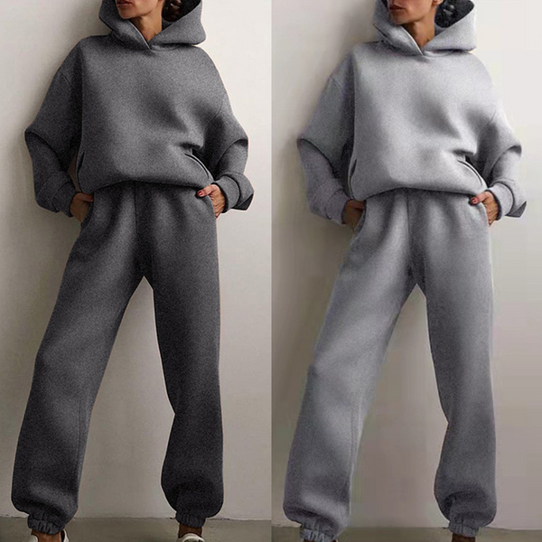 Women's Clothing Solid Color Hooded Sweatshirt Trousers Casual Fashion Set
