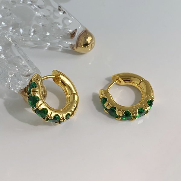 Earrings Women Golden Gem Pearl Earrings Emerald Green Crystal For Women, Gold Hoop Earrings, Clips, Ear Studs, Light Luxury Niche High-End Earrings