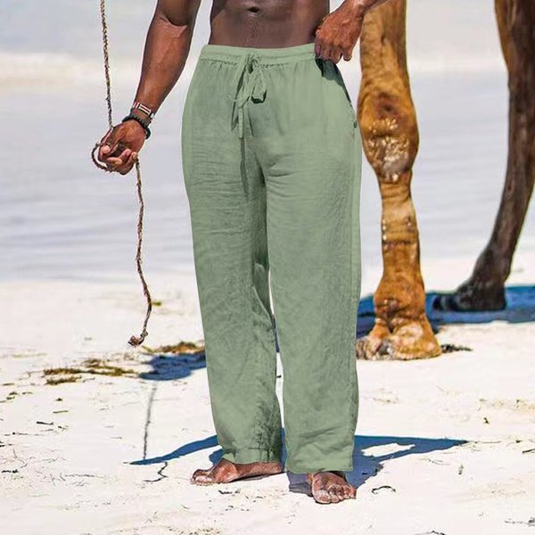 Man's Clothing Linen Loose Men's Simple Fashion Solid Color Leisure Cotton Hemp Pants-image