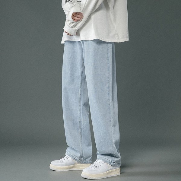Men's Straight Leg Jeans | Relaxed Fit Winter & Spring Casual Trousers | Simple Solid Color Wide Leg Denim Pants For Men