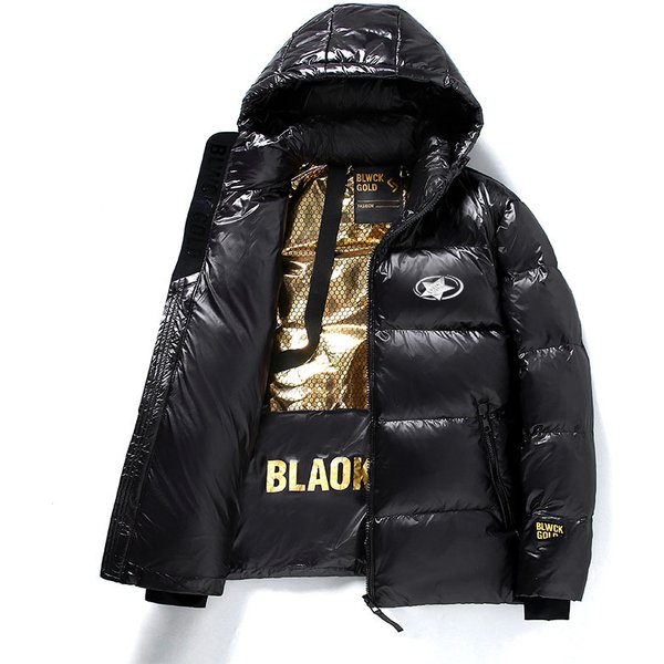 Unisex Black Gold Puffer Jacket - Short-Length Winter Coat With 3D Star Embroidery, Streetwear Outerwear-image