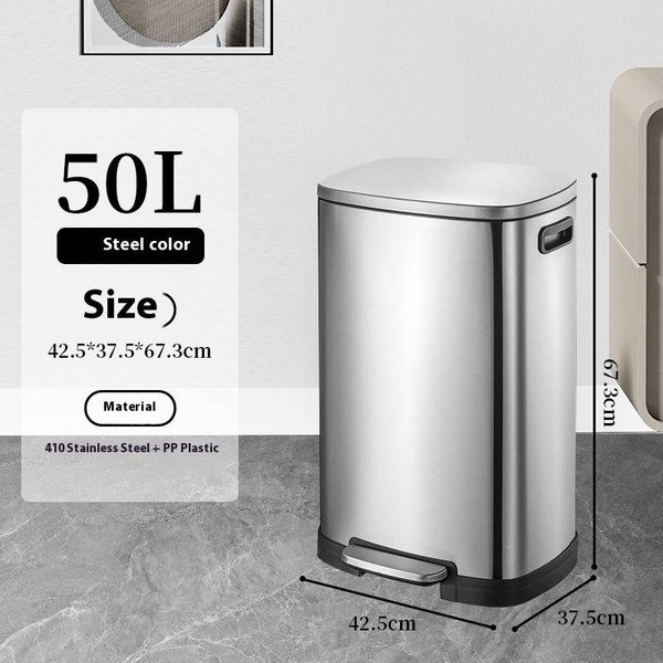 Stainless Steel Silent Step Trash Can – Large Capacity Office Home Kitchen Commercial Use – Dual Compartment Hands-Free Foot Pedal Bin