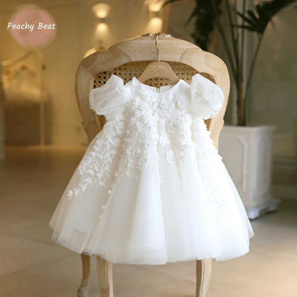 Baby Girl's First Birthday Dress White Lace Tutu Dress Children's Birthday Party Princess Dress Wedding Flower Girl Dress