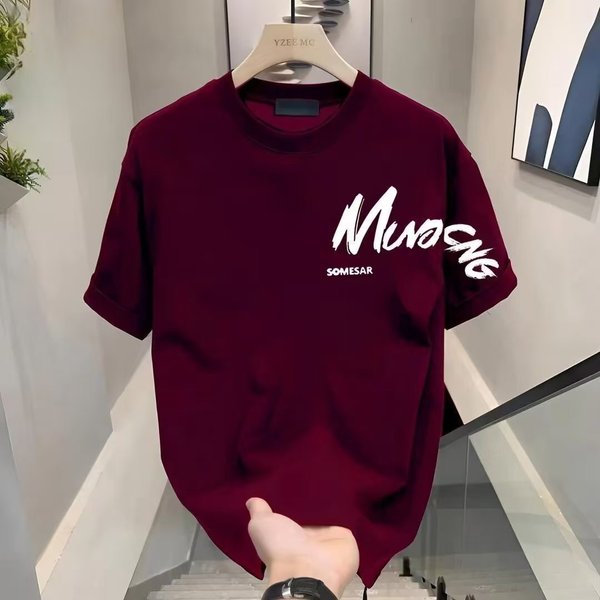 Men's Clothing Men's Style Heavyweight Cotton T-Shirt 230G Short Sleeve Round Neck Printed Top Summer Trendy Loose Fit For Ins Brand-image