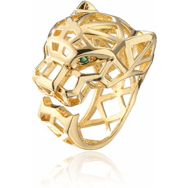 Fashion Punk Hollow Leopard Ring Size Adjustable Gold Plated Copper Inlaid Zircon Ring