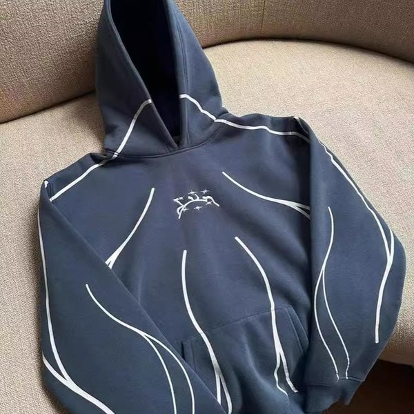 Y2K Retro Striped Hoodie – Unisex Oversized Pullover With 3D Print (S-4XL, Black/Blue) – 90s Streetwear Essential