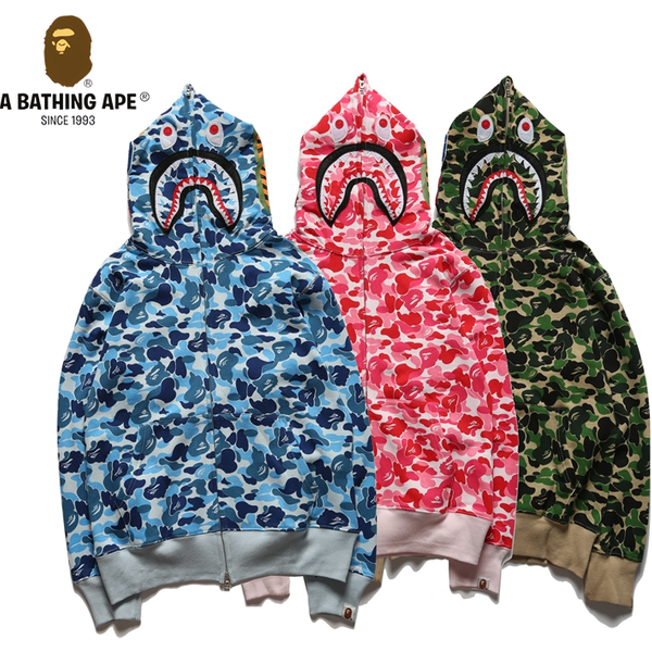 A BATHING APE ABC CAMO High Quality Pure Cotton Version SHARK FULL ZIP HOODIE MENS AND WOMEN
