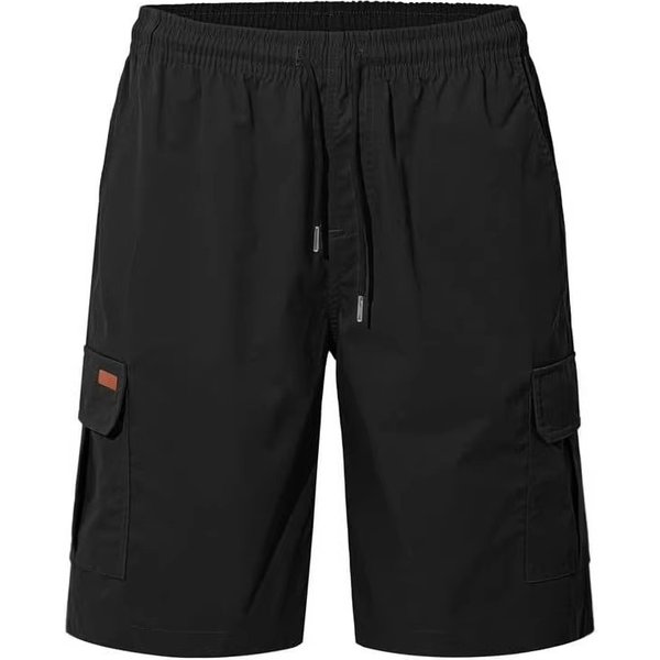 Men's Solid Color Summer Shorts Loose Fit Multi Pocket Quick Drying Breathable Casual Work Pants Mid Waist Drawstring-image