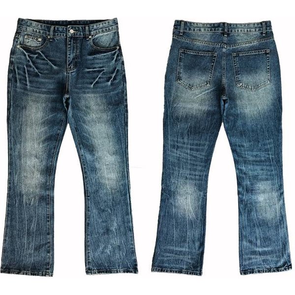 Blue Y2K Boyfriend Style Men Jeans Pants Hip Hop Fashion Wash Sport Vintage Baggy Mid Waist Mens Flare Pants-image