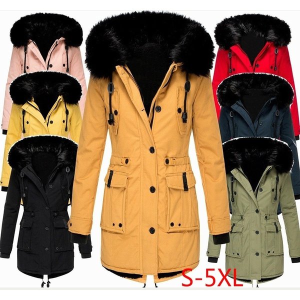 Women's Clothing Thickened Hooded Drawstring Mid Length Cotton Padded Jacket Pocket Long Sleeve Zipper Coat Jacket-image