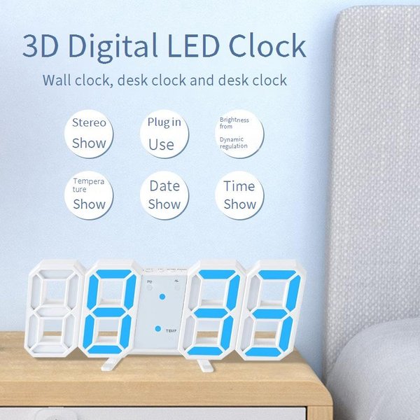 3D Stereo Creative Alarm Clock Smart Led Electronic Clock Bedroom Plastic Wall Mounted Living Room Clock-image