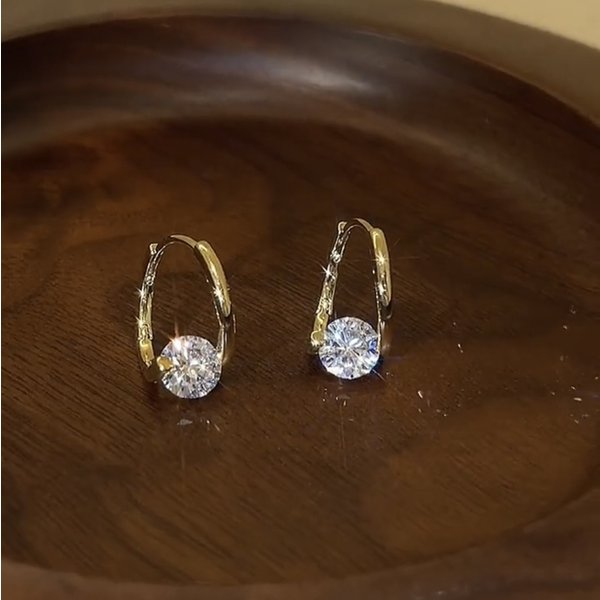 Same Style Round Metal Style Zircon Ear Buckle Temperament Fashion Ins Niche Design Ear Ring Round Zircon Female-image