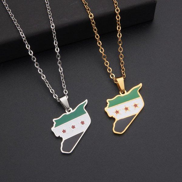 Necklaces Stainless Steel Syria Map And Flag Necklace, Unisex Couple Accessory.-image