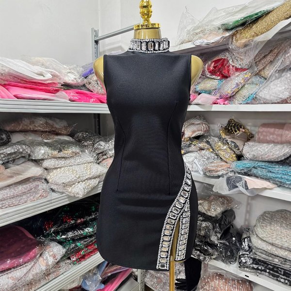 Women's Clothing Autumn New Sleeveless Bandage Dress Tassel Rhinestone Tight Hip Skirt Celebrity Dress-image
