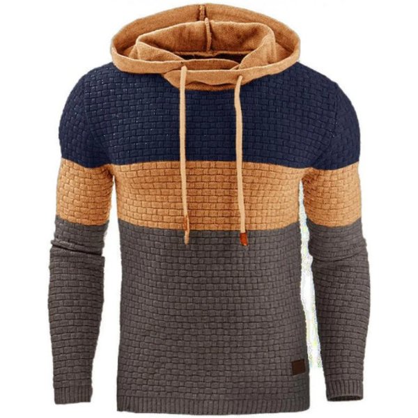 Men's Jacquard Sweater Long-Sleeved Sweater Warm Color Hooded Sweater-image