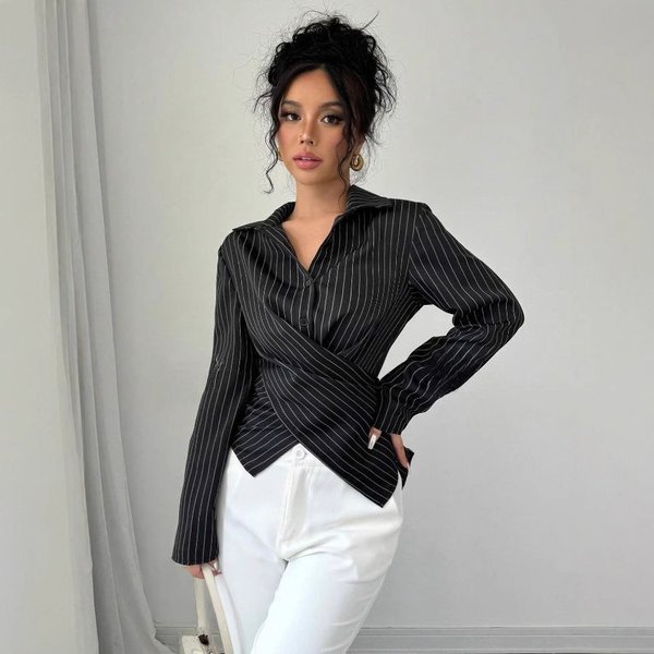 Women’S Clothing New Spring Sexy Fashion Elegant Long Sleeved Button Women's Shirt Tops-image