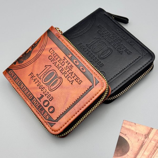 Men's Retro US Dollar Print Wallet Ultra Lightweight Short Zipper Coin Purse By Bestseller