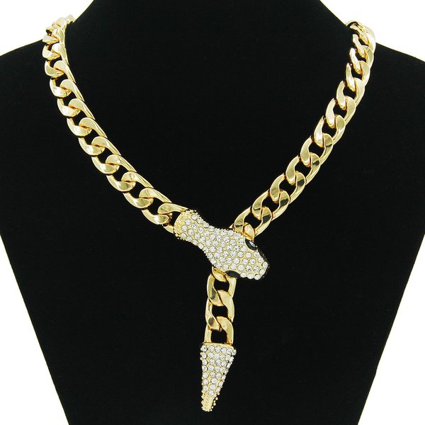 Cuban chain light luxury short full diamond snake head magnetic buckle necklace personality niche design clavicle chain for women