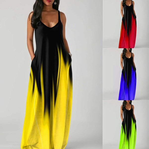 Hot Women's Fashion Summer Sleeveless Large Hemline Slim With Gradient Printing Drop Dress-image