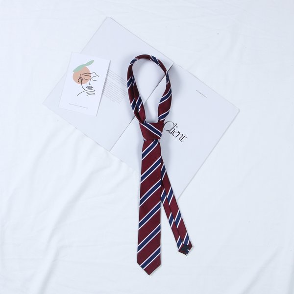 New JK Wine Red Summer Hand-Tied Tie Student Uniform Fresh College Style Striped DK Unisex-image