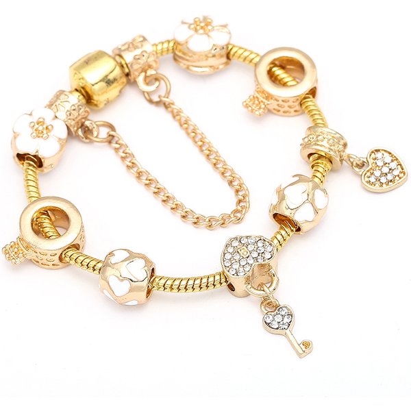 DIY New Pan Style Key Pendant Heart-Shaped White Flower Korean Version Women's Bracelet-image