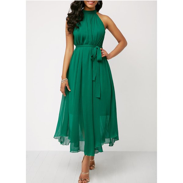 European and American spring and summer halterneck off-shoulder chiffon pleated dress plus size brand women's clothing cross-border supply