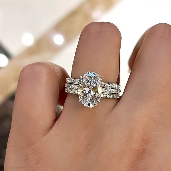 Cao Shi's Luxury Three Set Wedding Engagement Geometric Jewelry Fashion And Elegance Super Sparkling Ring-image
