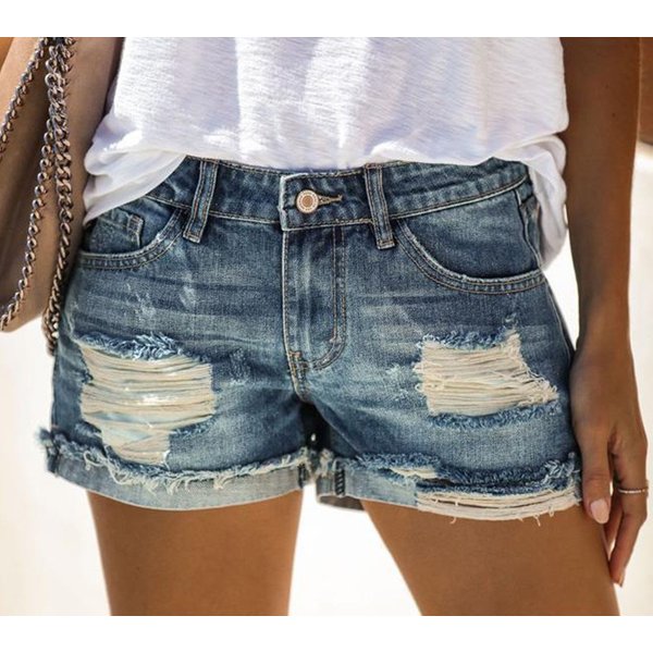 Women's Clothing High Waist Ripped Washed Denim Shorts Women's Hot Pants