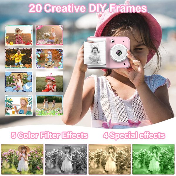 1SET Polaroid children's camera can take photos and print high pixel girls' toys, birthday gifts, Christmas and New Year gifts