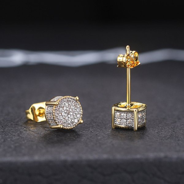 Popular Full Diamond Hip Hop Men's Earrings Zircon Micro Inlaid Color Separated Electroplated Round Earrings-image