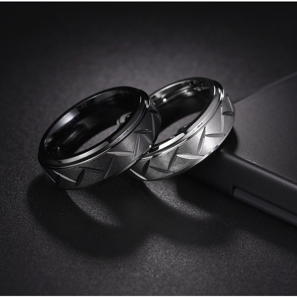 Men's 8MM Batch Twill Ring Titanium Steel Jewelry-image