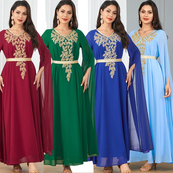Women's Clothing New Solid Color Muslim Robe Ultra Long Sleeve Large Swing Women's Dress