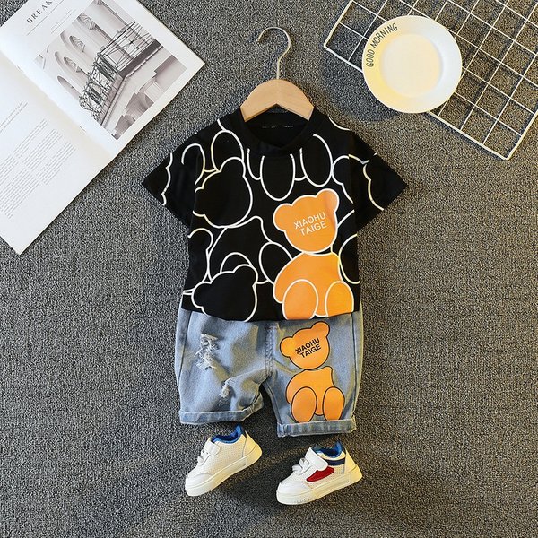Mother & Kids New Summer Children's Suit, Boy's Round Neck T-Shirt Suit, Korean Style Children's Clothing, Baby Girl Short-Sleeved Two-Piece Set-image