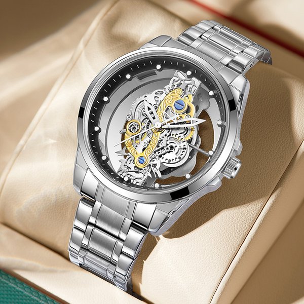 Hot-Selling Double-Sided Transparent Hollow Men's Watch Men's Waterproof Luminous Quartz Watch Men's Watch-image