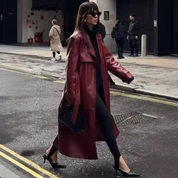 Women's Clothing Mid Length Leather Jacket Women's Coat Loose Large Version Fashionable All Match Coat Trend