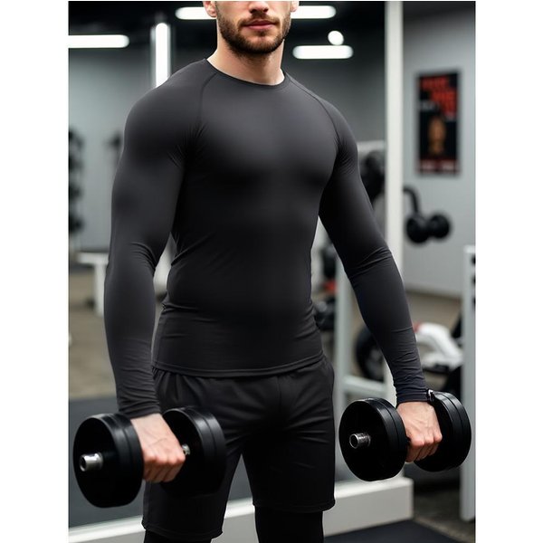 Men's Long Sleeve T-Shirt European Size Breathable Quick Drying Solid Color Sports Top Basketball Training Base Layer Wholesale