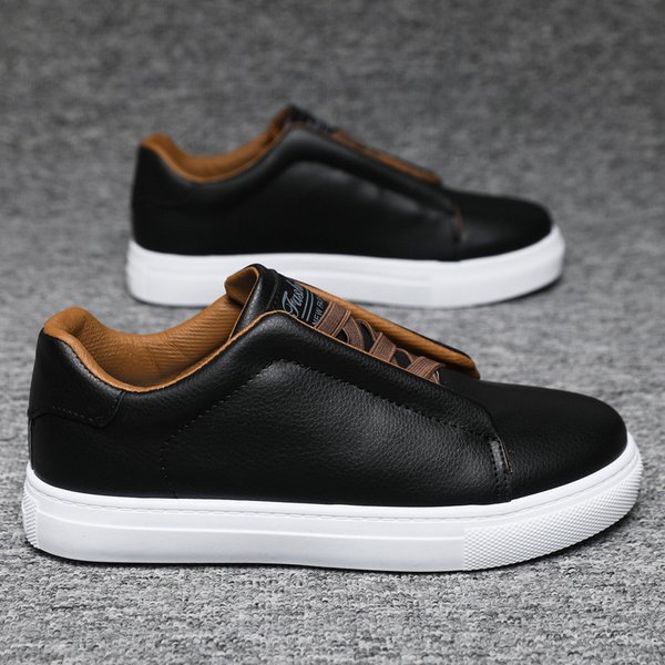 Men's Fashionable Solid Color Low Top Skateboard Shoes White Comfortable Non-Slip Durable PU Sports Shoes For Outdoor Activities