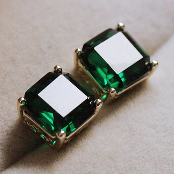 Factory's Classic Grandmother Green Four Claw Zircon Earrings, Celebrity Style Green Crystal Women's Earrings-image