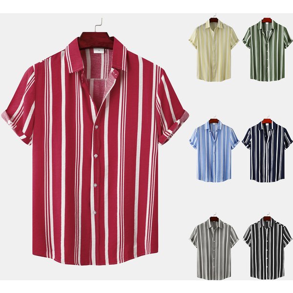 Men's Clothing Spring And Summer New Men's Shirts Men's Casual Striped Printed Short Sleeved Shirts For Men