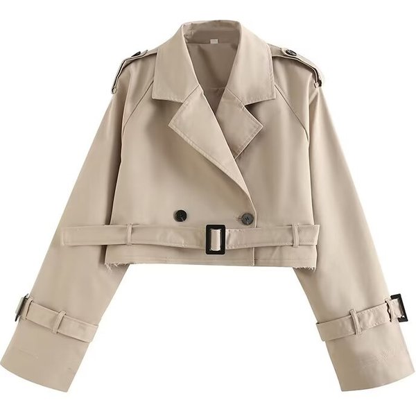 Women's Clothing casual style loose with belt long sleeve short windbreaker coat top