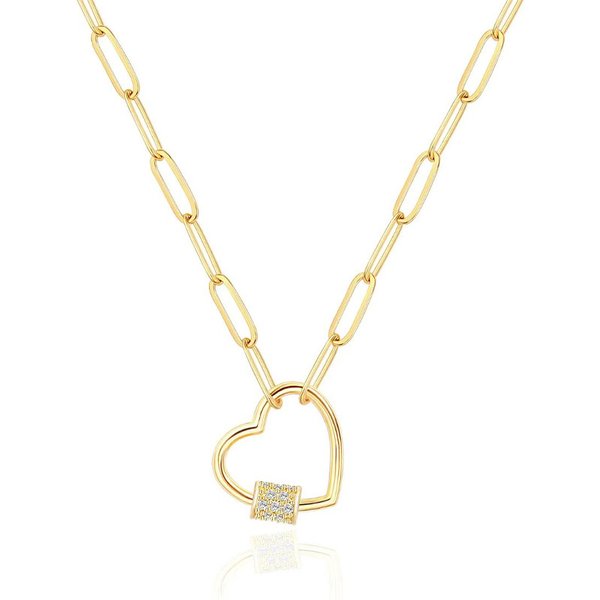 Women's Jewelry Gold Paper Clip Necklace Heart Shaped Design Niche Love Zircon Necklace Simple High End Jewelry